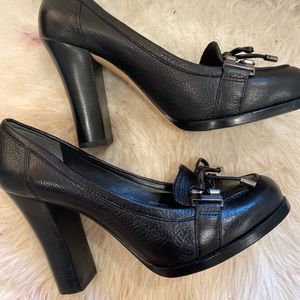 Via Spiga Heels Black Pebbled Leather Loafer Heels